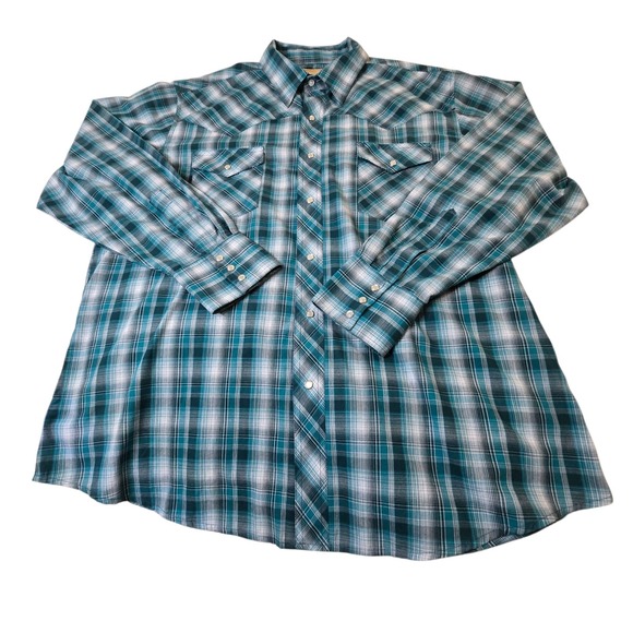Wrangler Blue Plaid Western Pearl Snap Button Up Shirt Men's Size XL Cowboy - Picture 3 of 9